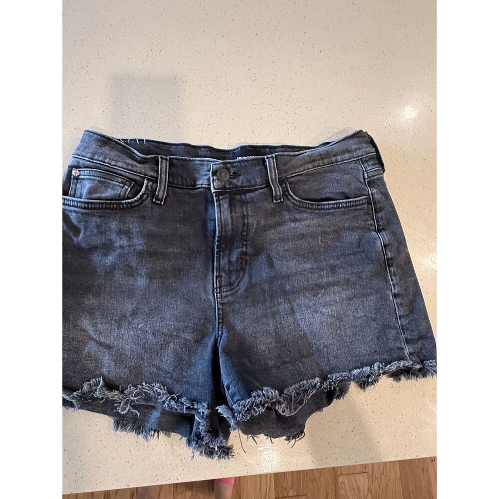 Hudson Jeans Gracie Denim Shorts Women's 30 Black Raw-Edge Stretch 5-Pockets